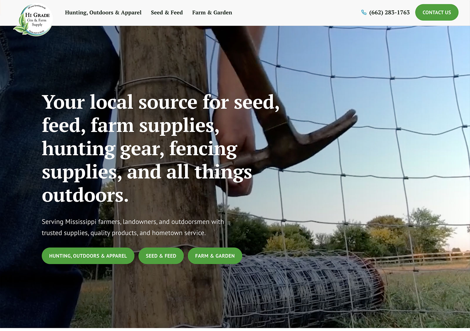 Hi-Grade Farm Supply website homepage
